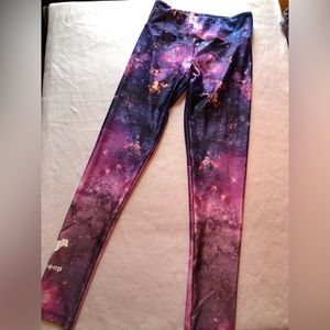 Goldsheep Pink galaxy full length high waisted leggings, L, great condition!